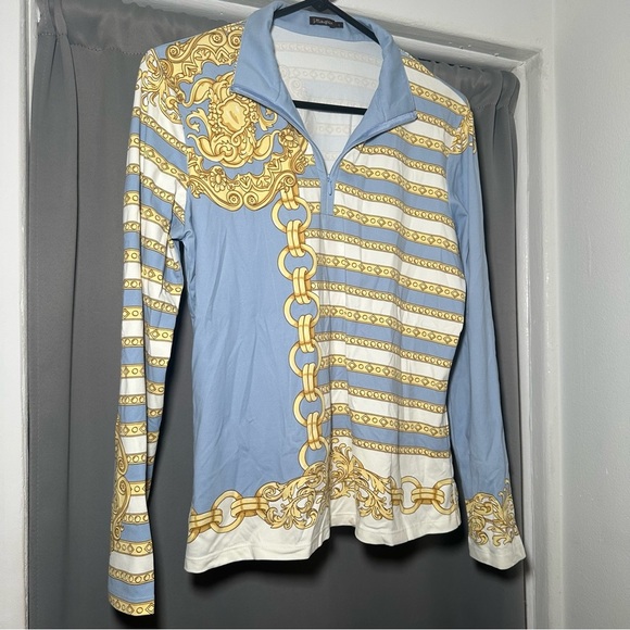 J.McLaughlin Catalina Cloth Blue & Gold Chain Print Long Sleeve Shirt Size Large - Picture 3 of 13